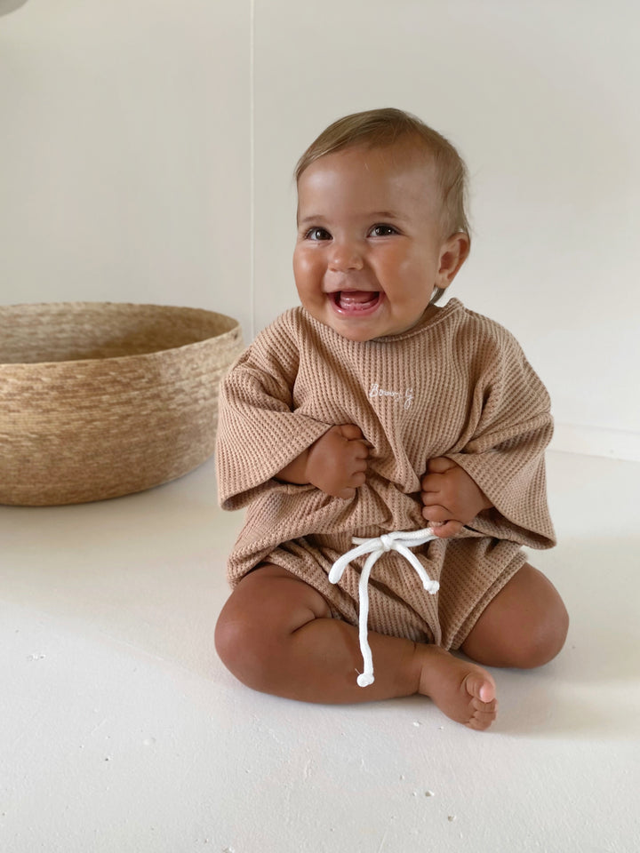 Baby in waffle cotton brown matching set 