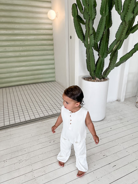 Relaxed ribbed romper - White