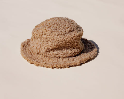 Kids brown bucket hat made from teddy cotton 